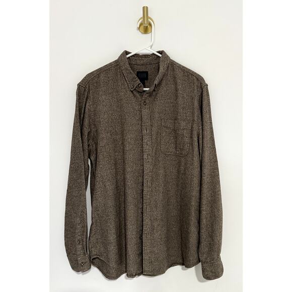 14 & UNION Button Down Tan Trim Fit Shirt 100% Cotton Long Sleeve Men Large - Picture 1 of 8